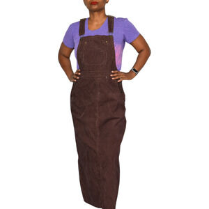 Vintage Kathy Ireland Corduroy Overalls Dress Brown Pinafore Jumper Bib Medium